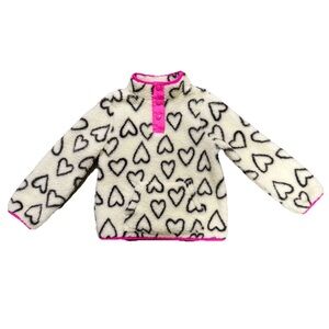 Cat And Jack Sherpa Half Button Pullover Girls Sz 6 Hearts Print Kangaroo PKT